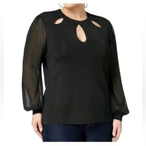 NWT INC INTERNATIONAL CONCEPT Black Cutout Sweater with Sheer Sleeves. Size: XXL